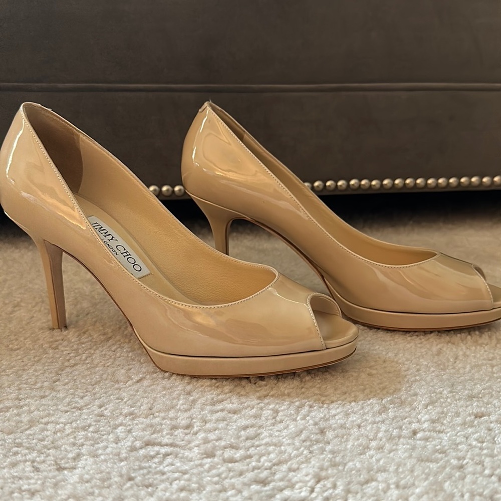 Jimmy Choo Alpha patent leather nude heel